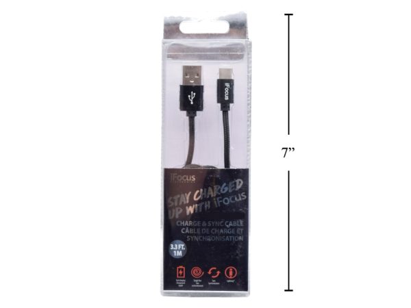iFocus Type C Charge & Sync Cable – 1M (3.3′) ~ Black