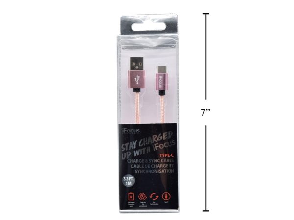 iFocus Type C Charge & Sync Cable – 1M (3.3′) ~ Rose Gold