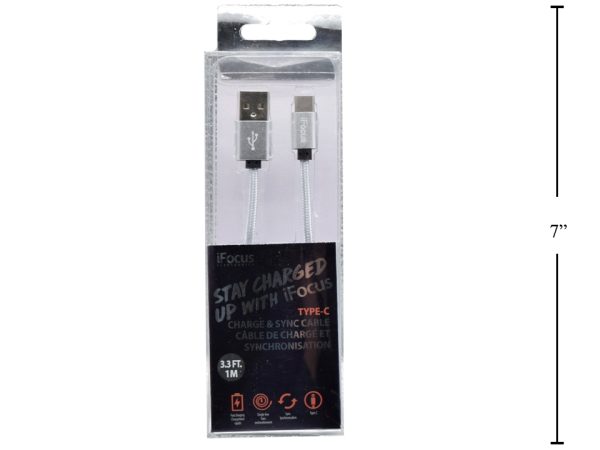 iFocus Type C Charge & Sync Cable – 1M (3.3′) ~ Silver