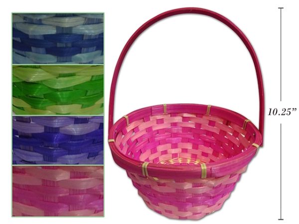 Easter 2-Tone Round Bamboo Basket w/Moveable Handle ~ 10.25″