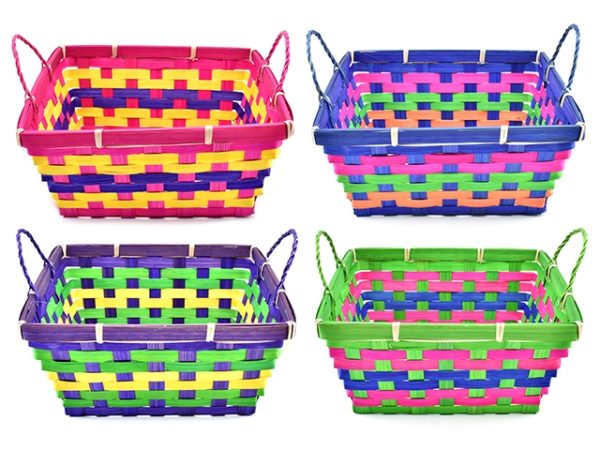 Easter Square 3-Toned Bamboo Basket ~ 9″ x 4-1/8″