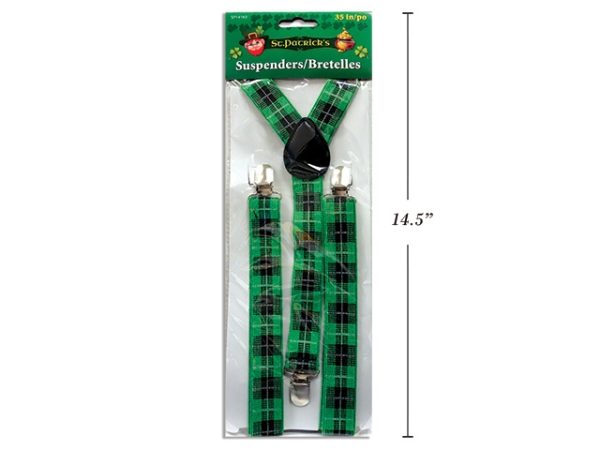 St. Patrick’s Day Green Plaid Suspenders ~ 35″