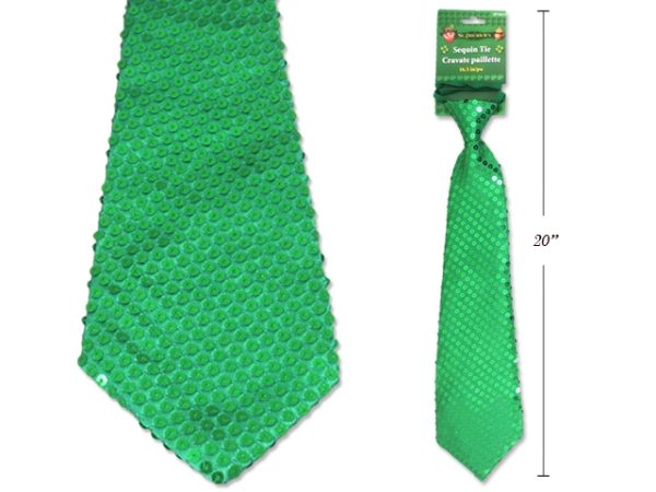 St. Patrick’s Day Green Sequin Neck Tie with Elastic ~ 16.5″
