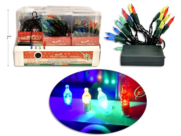 Christmas Battery Operated 20-LED Mini Lights with Timer ~ Multi Color