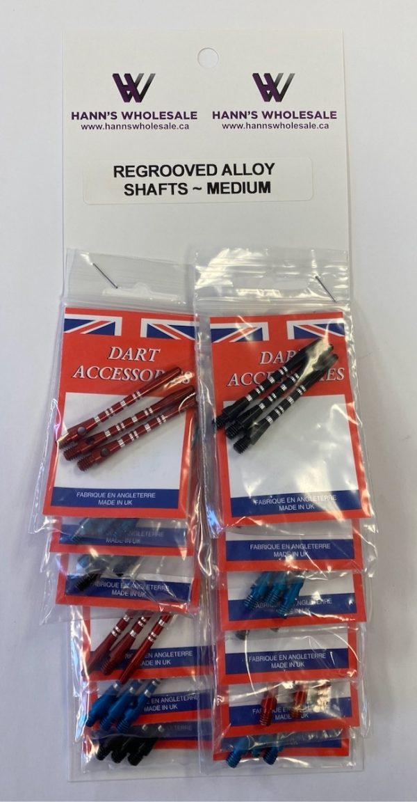 Regrooved Alloy Assorted Shafts – MEDIUM ~ 12 per card