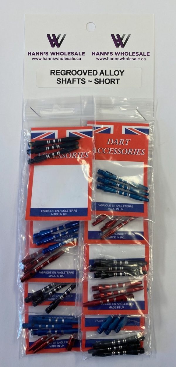 Regrooved Alloy Assorted Shafts – SHORT ~ 12 per card