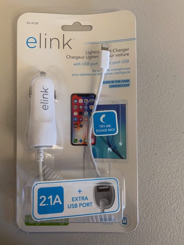 eLink Car Charger w/USB Port & Lightening Plug ~ 2100mAh