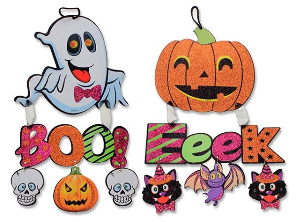 Halloween Hanging Glitter Foam Plaques with 3-Hanging Characters