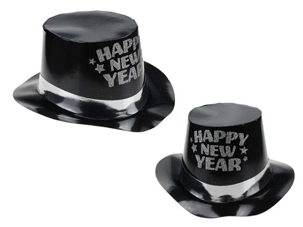New Year’s Black Foil Paper Hat with Gold or Silver Band