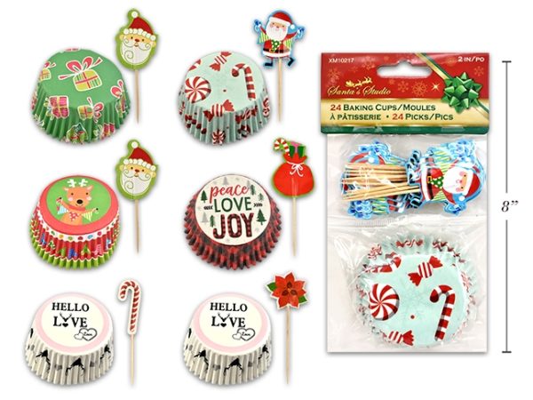 Christmas Baking Cups with Picks – 2″D ~ 24 per pack