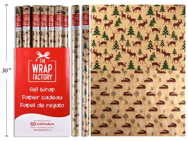 Christmas Single Roll Kraft Wrapping Paper ~ 30″ x 72″
