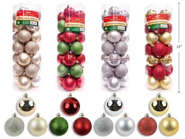 Christmas 60mm Matte/Glitter/Shiny Tree Ornaments ~ 28 per pack