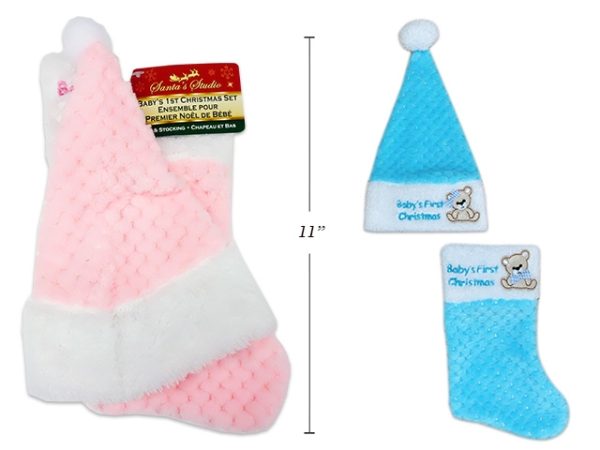 Christmas Baby’s First Emroidered Stocking & Hat Set