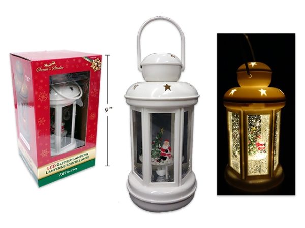 Christmas LED Swirling Glitter White Lantern with Santa ~ 7-7/8″