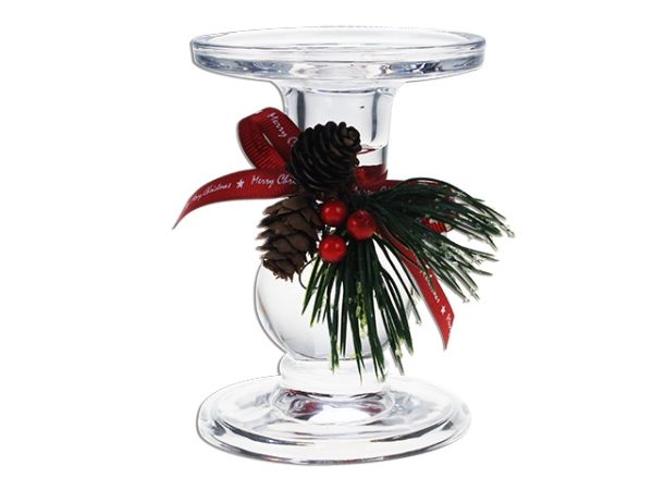 Christmas Clear Taper/Straight Glass Candle Holder ~ 3-3/8″ Diameter