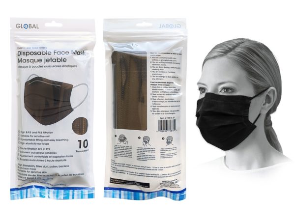 Disposable 3-Ply Face Masks – Black ~ 10 per pack