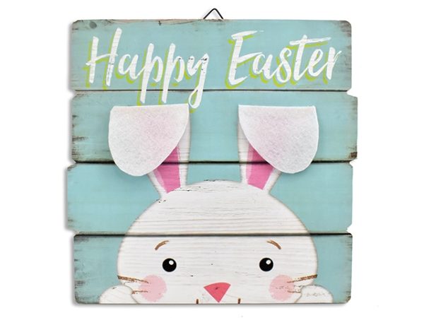 Easter Bunny Hanging Plaque with Folding Felt Ears ~ 10″L