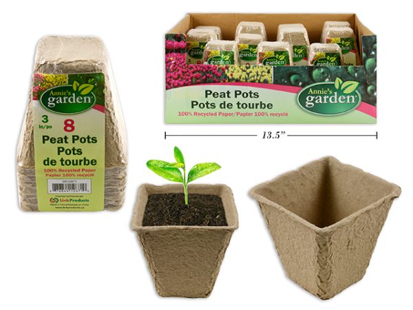 Square Paper Peat Pots – 3″ ~ 8 per pack