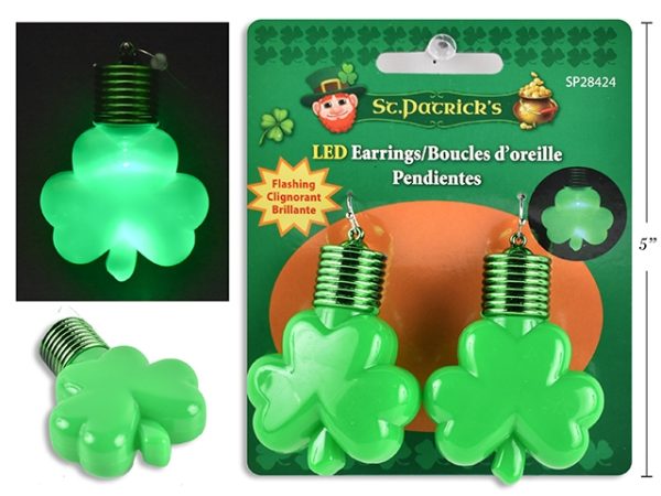 St. Patrick’s Day Shamrock Light-Up Flashing Earrings