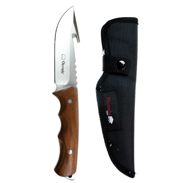 Hunting Knife with Fixed Blade & Gut Hook – 4″ Blade ~ Rosewood Handle with Sheath