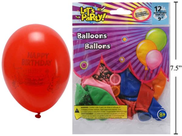 9″ Round Balloons – Happy Birthday ~ 12 per pack