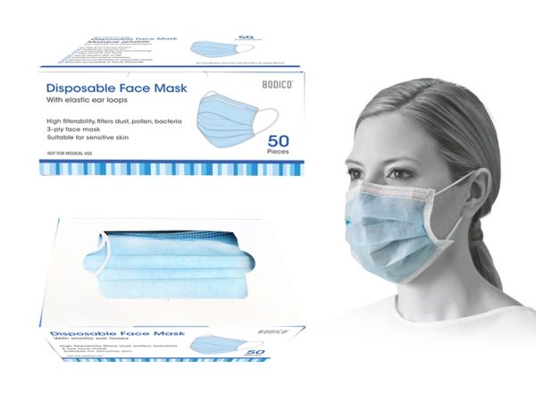 Bodico 3-Ply Disposable Mask – Blue ~ 50 per box