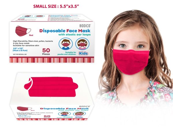 Bodico 4-Ply Disposable Kid’s Mask – Red ~ 50 per box