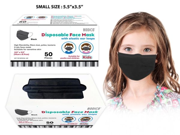 Bodico 4-Ply Disposable Kid’s Mask – Black ~ 50 per box