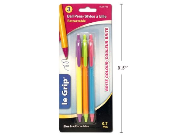 Selectum “Brites” Retractable Ball Pens – Blue Ink ~ 3 per pack