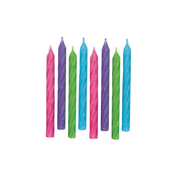 Birthday Candle – Large Glitter Bright Colored Spiral ~ 12 per pack