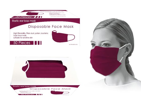 Bodico 3-Ply Disposable Mask – Burgundy ~ 50 per box