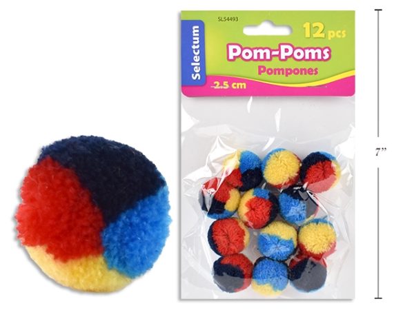 Selectum Multi Color Pom Poms – 2.5cm Diameter ~ 12 per pack