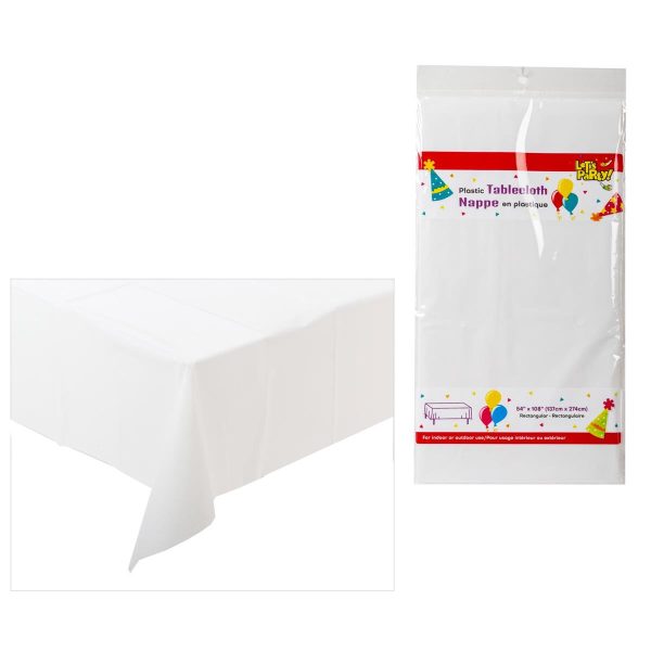 Let’s Party White Plastic Tablecloth ~ 54″ x 108″