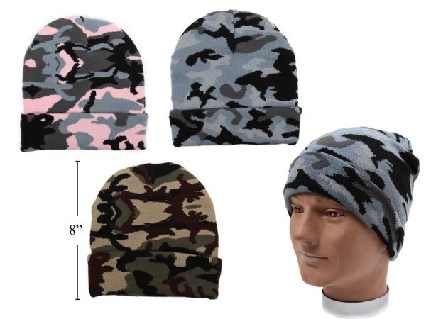 Adult Camouflage Knitted Hat with Cuff