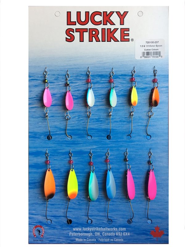 Lucky Strike Victor Spoon 1″ & 1-1/2″ Mixed Colors ~ 12 per card