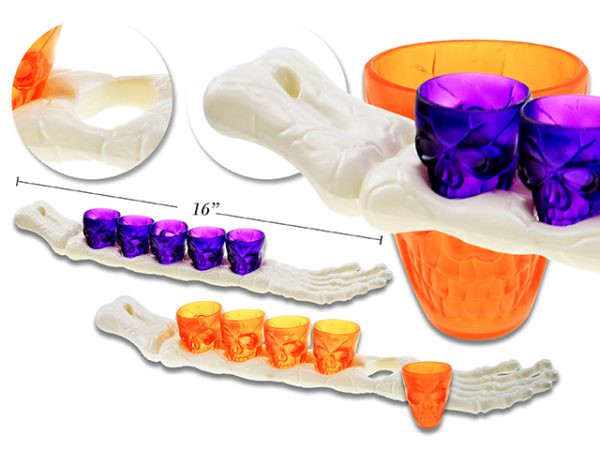 Halloween Shot Glasses with Skeleton Hand Holder – 1.86oz ~ 5 per pack