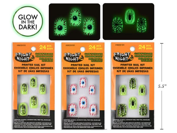 Halloween Glow-in-the-Dark Printed Nail Kit ~ 24 pieces