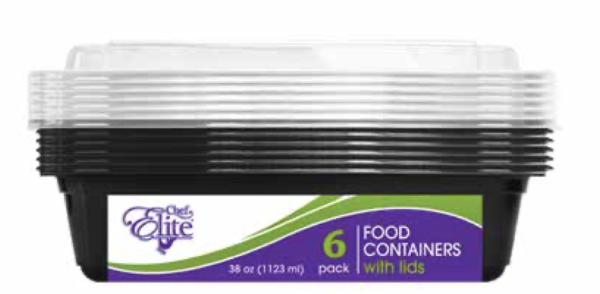 Chef Elite Rectangular Plastic Food Container w/Lids ~ 38oz – 6 per pack