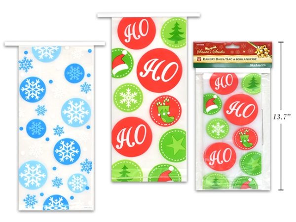 Christmas Frosted Bakery Bags with Wire Closure – 10″ x 5″ ~ 8 per pack