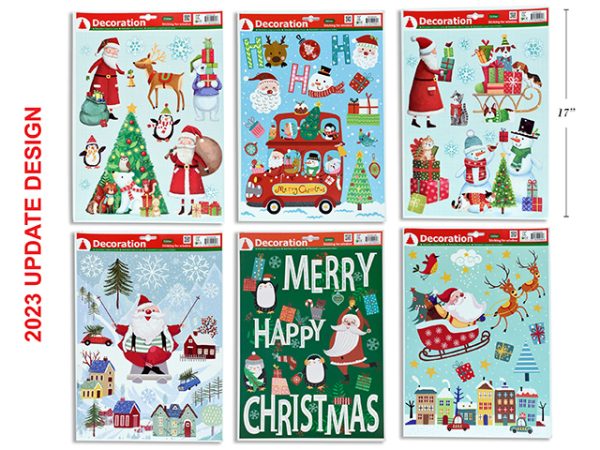 Christmas Glitter Window Clings ~ 6 assorted