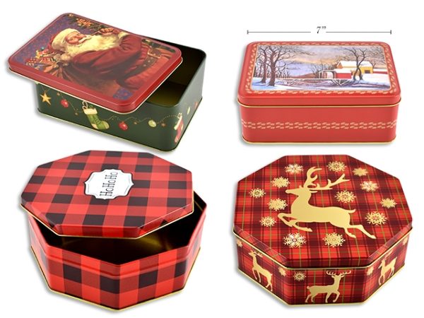 Christmas Octogonal / Oblong Cookie Tins ~ Large