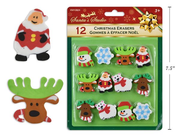 Christmas Die-Cut Erasers ~ 12 per pack