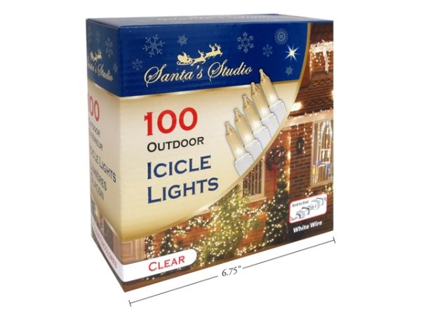 Christmas Outdoor Icicle Lights – End to End – Clear ~ 100 per pack
