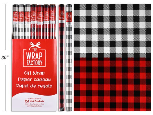 Christmas Single Roll Wrapping Paper – Buffalo Plaid ~ 30″ x 72″