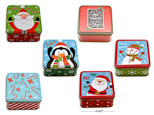 Christmas Square Cookie Tins – Small ~ 4-1/8″D
