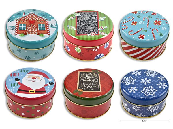 Christmas Round Cookie Tins – Small ~ 4-1/8″D