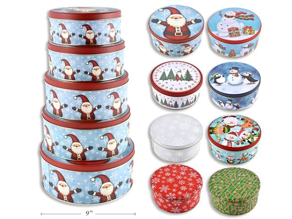 Christmas Round Cookie Tins ~ Set of 5