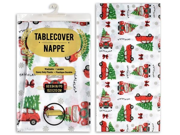 Christmas Truck Printed Flannel Table Cloth ~ 60″ x 84″