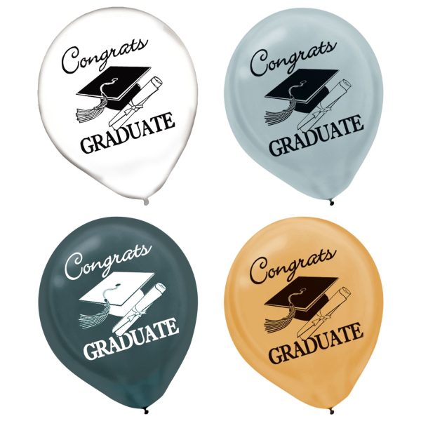 Grad ” Congrats Graduate” Latex Balloons.- 12″ ~ 15 per pack