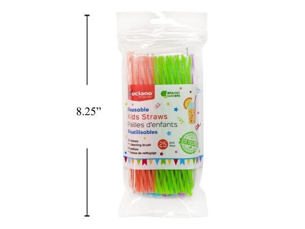 Luciano Reusable Kids Straws ~ 24 straws + 1 Cleaning Brush